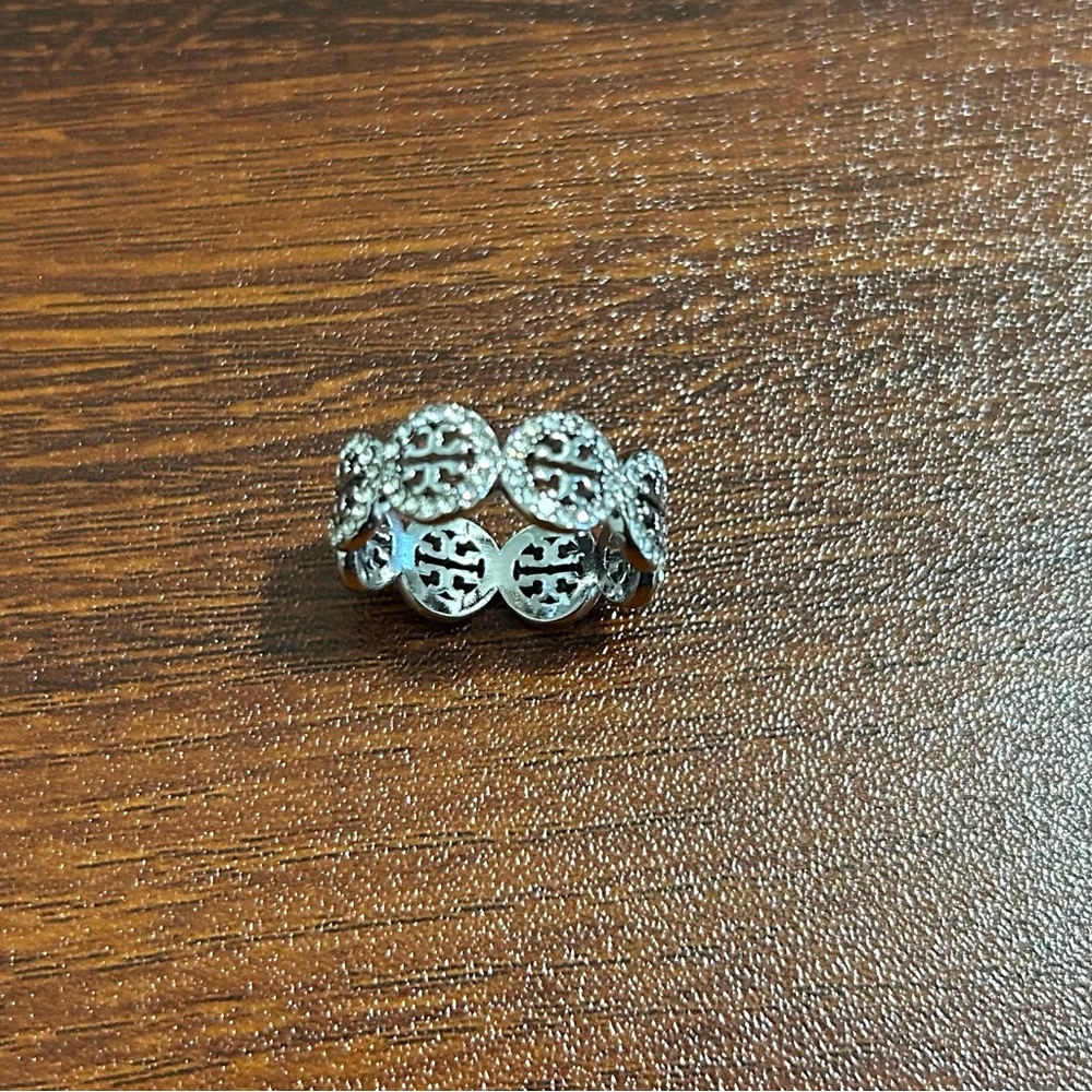 Tory Burch Miller Pave Silver Ring, size 8